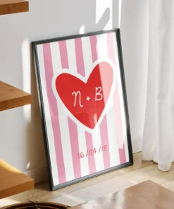 Affiche - Saint-Valentin Rayures roses & cœur rouge