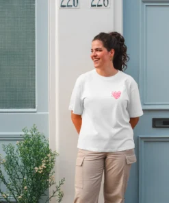 Tee-shirt femme personnalisé – Cœur rose (devant & dos)