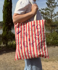 Tote bag à rayures colorées - rose