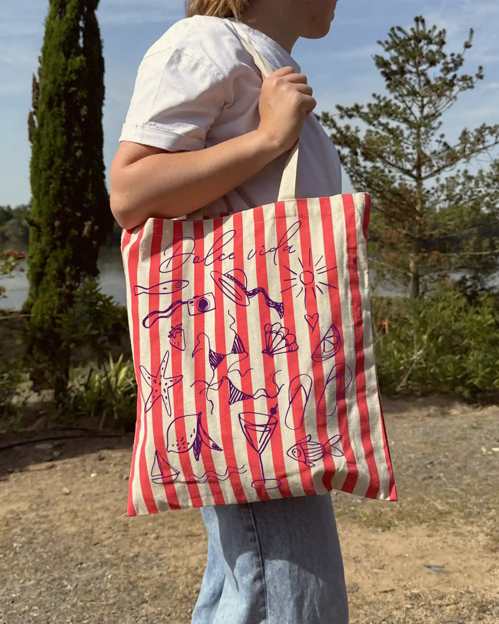 Totebag - rayures rouges