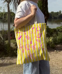Tote bag à rayures colorées - jaune