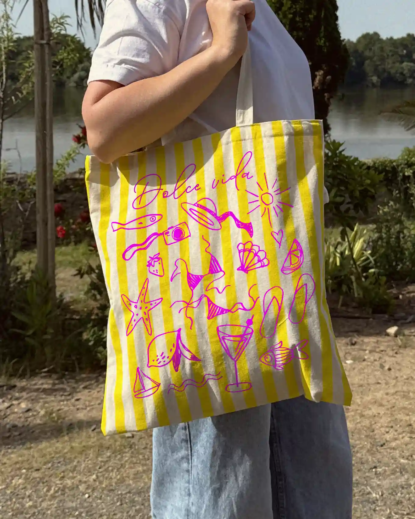 Totebag - rayures jaunes