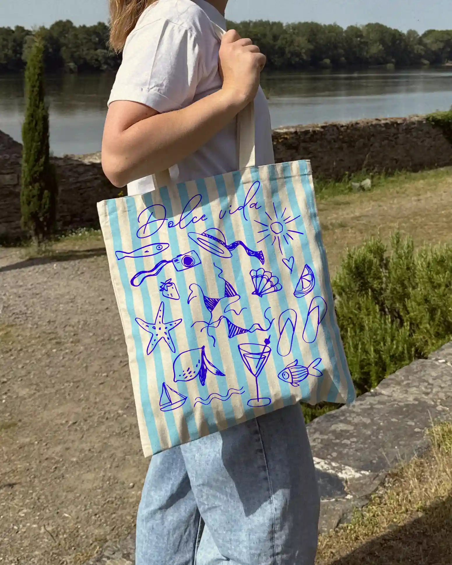 Totebag - rayures bleues